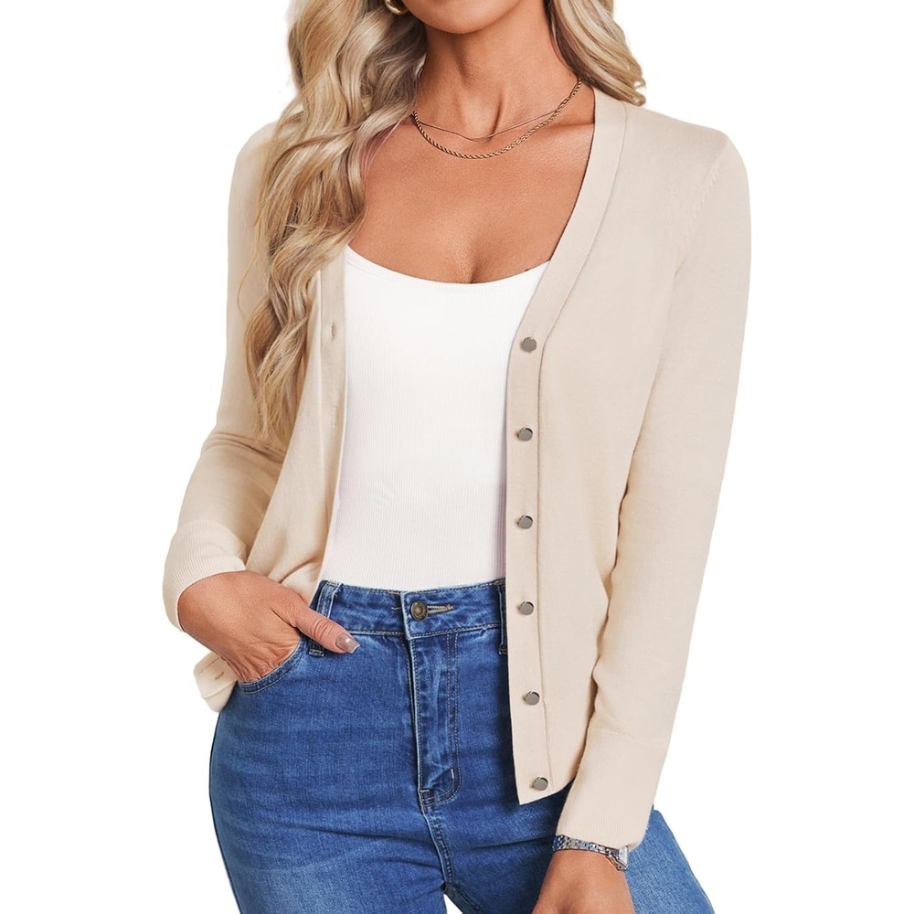 image:imageGrace KACIN Cardigan Sweaters for Women Lightweight Fall Fashion Outfits Button Up Sweater Long Sleeve V Neck Teacher Outfits 2026 Fall Fashion Business Casual Fashion TopsApricot Beige