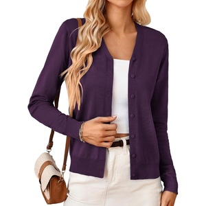 GRACE KARIN Cardigan Sweater for Women V Neck Lightweight Knit Fall Outfits | Button Up Sweaters, Long Sleeve Basic Soft Clothes, Business Casual Fashion Tops, for Work Daily(Dark Purple)
