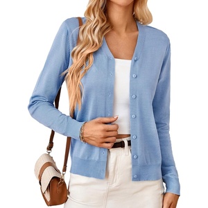 GRACE KARIN Cardigan Sweater for Women V Neck Lightweight Knit Fall Outfits | Button Up Sweaters, Long Sleeve Basic Soft Clothes, Business Casual Fashion Tops, for Work Daily(Light Blue)