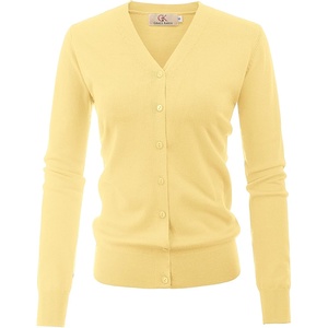 GRACE KARIN Cardigan Sweater for Women V Neck Lightweight Knit Fall Outfits | Button Up Sweaters, Long Sleeve Basic Soft Clothes, Business Casual Fashion Tops, for Work Daily(Light Yellow)