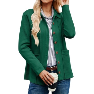 GRACE KARIN Cardigan Sweaters for Women Casual Knit Tops | Button up,Open Front,Long Sleeve,with Pockets,Lapel Collar,Warm,Business Casual(Green)