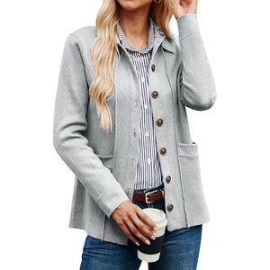 GRACE KARIN Cardigan Sweaters for Women Casual Knit Tops | Button up,Open Front,Long Sleeve,with Pockets,Lapel Collar,Warm,Business Casual(Grey)