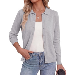 GRACE KARIN Cardigan Sweaters for Women Lightweight Long Sleeve Cardigans | Lapel Collar Button Down Knit Tops,Fall Outfits For Women,Cropped Cardigan For Women,Business Casual Sweater(Grey)