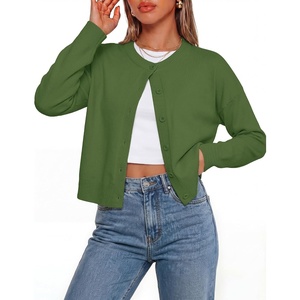 GRACE KARIN Cropped Cardigan Sweaters for Women, Cotton Button up Sweater, Oversized Knit Cardigans Trendy 2026(Green)