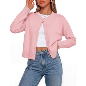 GRACE KARIN Cropped Cardigan Sweaters for Women, Cotton Button up Sweater, Oversized Knit Cardigans Trendy 2026(Pink)