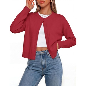 GRACE KARIN Cropped Cardigan Sweaters for Women, Cotton Button up Sweater, Oversized Knit Cardigans Trendy 2026(Red)