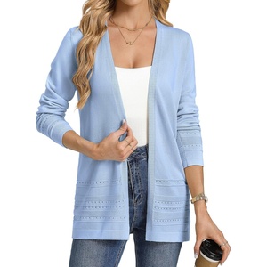 GRACE KARIN Women Long Cardigan Sweaters, 2026 Fall Fashion Teacher Outfits | Open Front Long Sleeve V Neck Cardigan, Duster Cardigans for Women, Crochet Sweater, Business Casual Outfits(Light Blue)