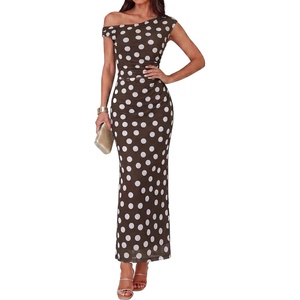 GRACE KARIN Women One Shoulder Bodycon Floral Wedding Guest Cocktail Dress | Elegant Ruched Maxi,Stretchy Mesh,Back slit,Suitable for Formal/Evening Party/Prom/Bridal Shower/Summer/Fall(Brown)