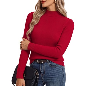 GRACE KARIN Women’s Fleece Sherpa Lined Sweater Mock Neck Long Sleeve Thermal Pullover 2026 Fall Winter Slim Jumper Tops(Red)