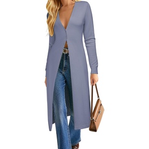 GRACE KARIN Womens Long Cardigan Trendy, Lightweight Knit Dusters Coat | V Neck Button Up Sweaters Maxi Dress, for Casual Dressy Work, 2026 Fall Fashion Clothes(Grey Blue)