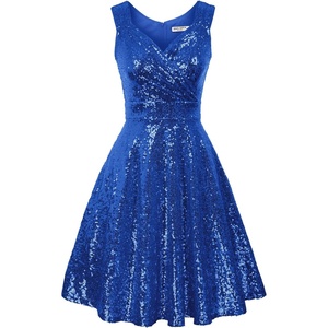GRACE KARIN Women’s Sparkly Sequin Cocktail Dresses Formal Prom Party A Line Dresses Wedding Guest Glitter Midi Dress(Blue(sequin))