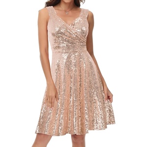 GRACE KARIN Women’s Sparkly Sequin Cocktail Dresses Formal Prom Party A Line Dresses Wedding Guest Glitter Midi Dress(Rose Gold)