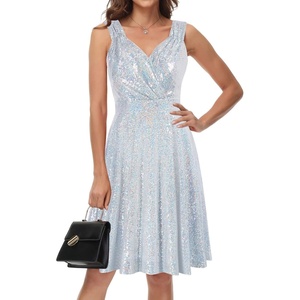 GRACE KARIN Women’s Sparkly Sequin Cocktail Dresses Formal Prom Party A Line Dresses Wedding Guest Glitter Midi Dress(Sliver-multi(sequin))