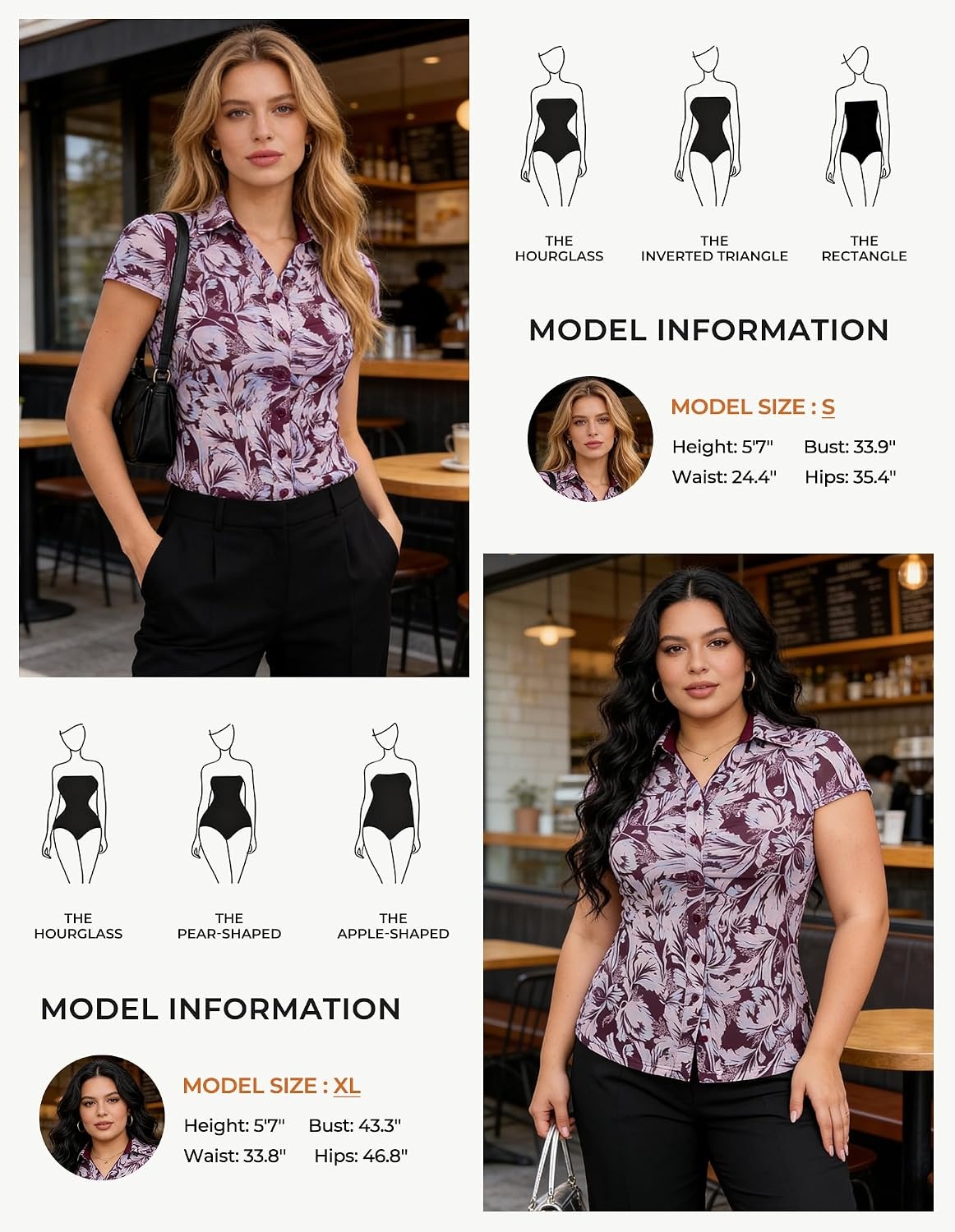 image:imageGRACE KARIN 2026 Women Mesh Boho Tops Dressy Casual Floral Work Blouses Short Sleeve Top Button Down Collared Shirts V Neck Slim Fit Ruched Fashion Summer ClothesMulti Purple