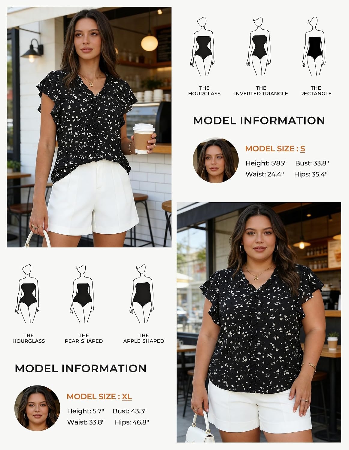 image:imageGRACE KARIN 2026 Womens Boho Tops Dressy Casual Ruffle Chiffon Blouses Flutter Sleeve Floral Shirts V Neck Summer Fashion Clothes Business Work TopsBlack
