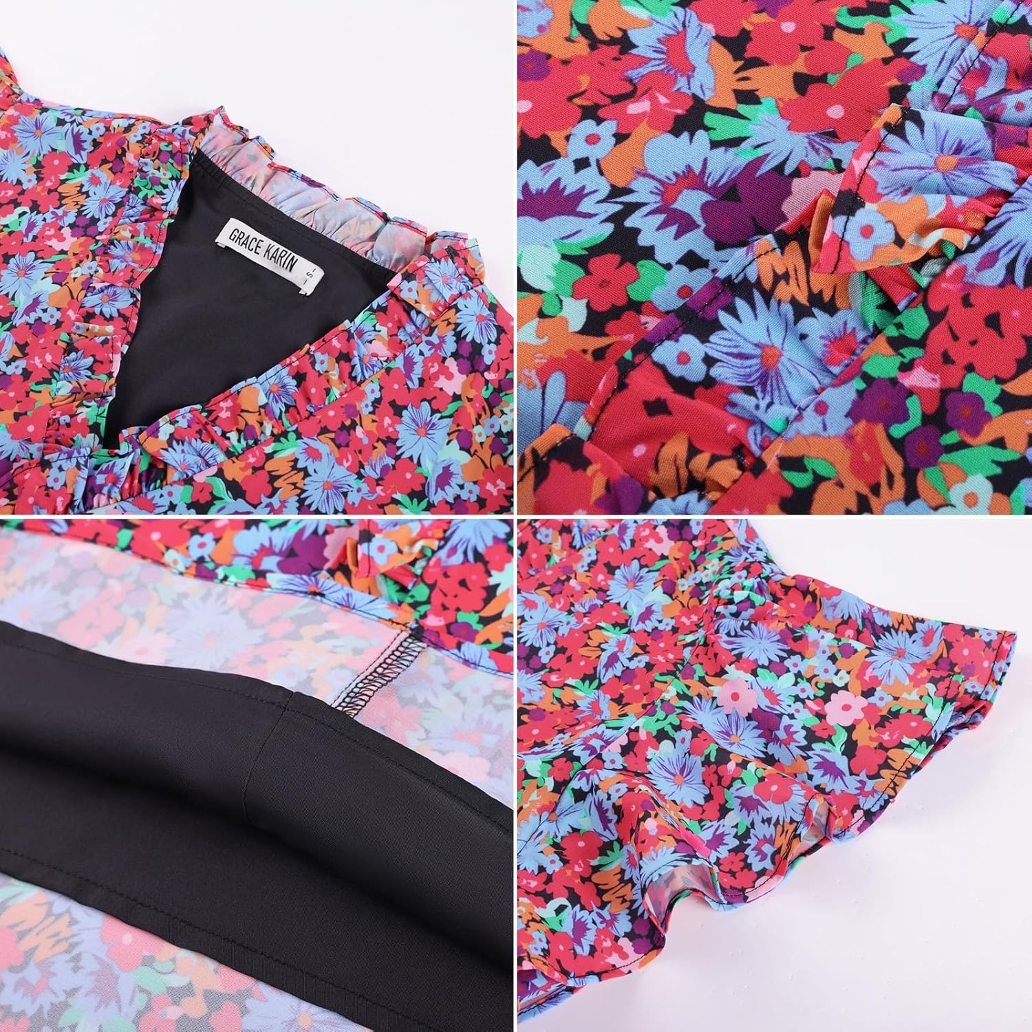 image:imageGRACE KARIN 2026 Womens Boho Tops Dressy Casual Ruffle Chiffon Blouses Flutter Sleeve Floral Shirts V Neck Summer Fashion Clothes Business Work TopsBlue Red