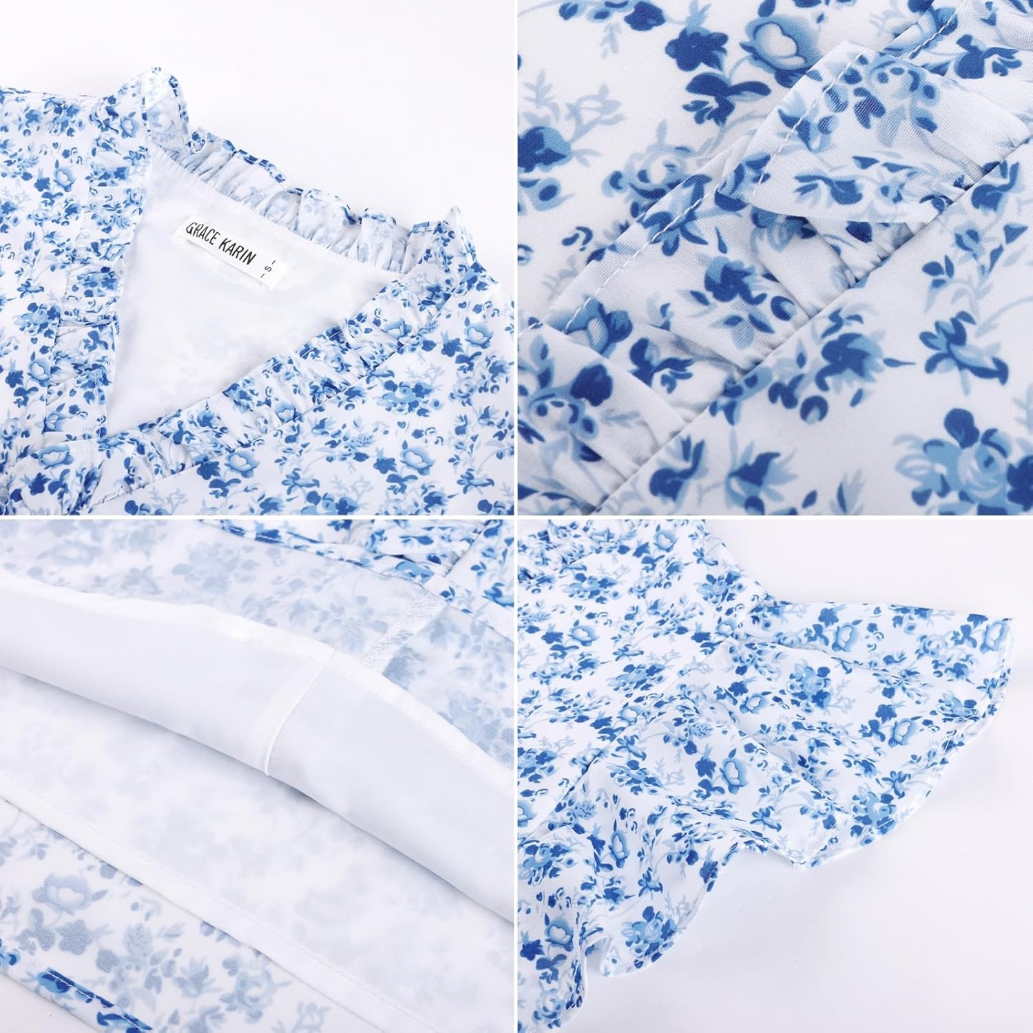 image:imageGRACE KARIN 2026 Womens Boho Tops Dressy Casual Ruffle Chiffon Blouses Flutter Sleeve Floral Shirts V Neck Summer Fashion Clothes Business Work TopsBlue Floral
