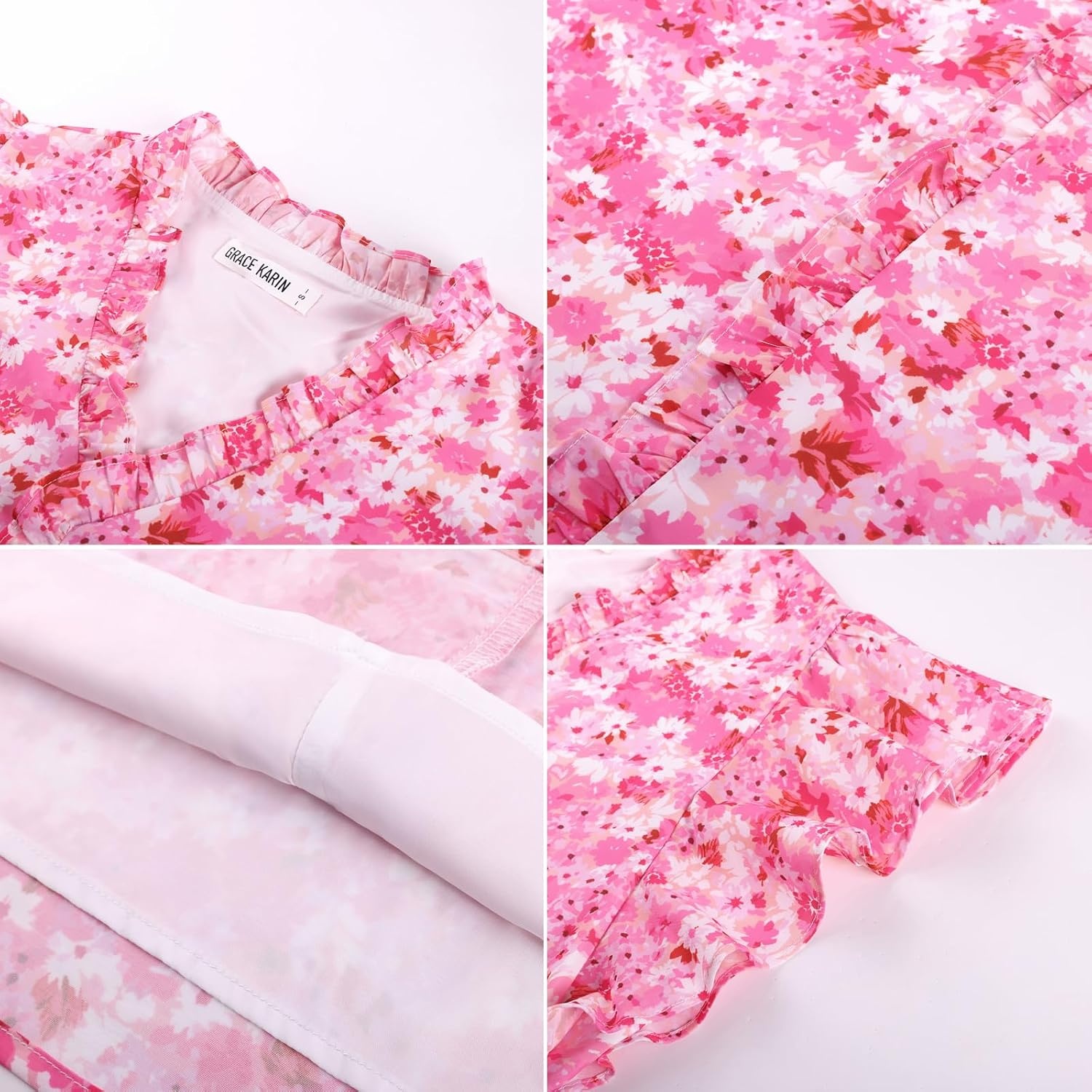 image:imageGRACE KARIN 2026 Womens Boho Tops Dressy Casual Ruffle Chiffon Blouses Flutter Sleeve Floral Shirts V Neck Summer Fashion Clothes Business Work TopsPink Floral