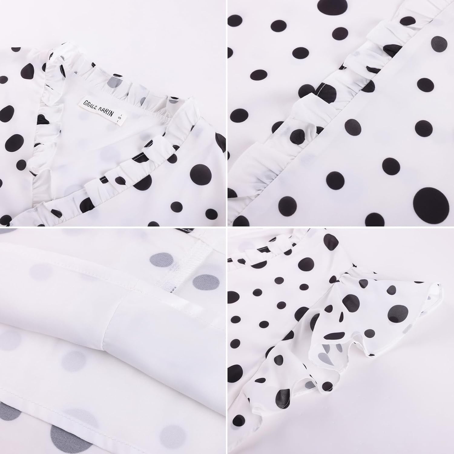 image:imageGRACE KARIN 2026 Womens Boho Tops Dressy Casual Ruffle Chiffon Blouses Flutter Sleeve Floral Shirts V Neck Summer Fashion Clothes Business Work TopsWhite Polka Dot