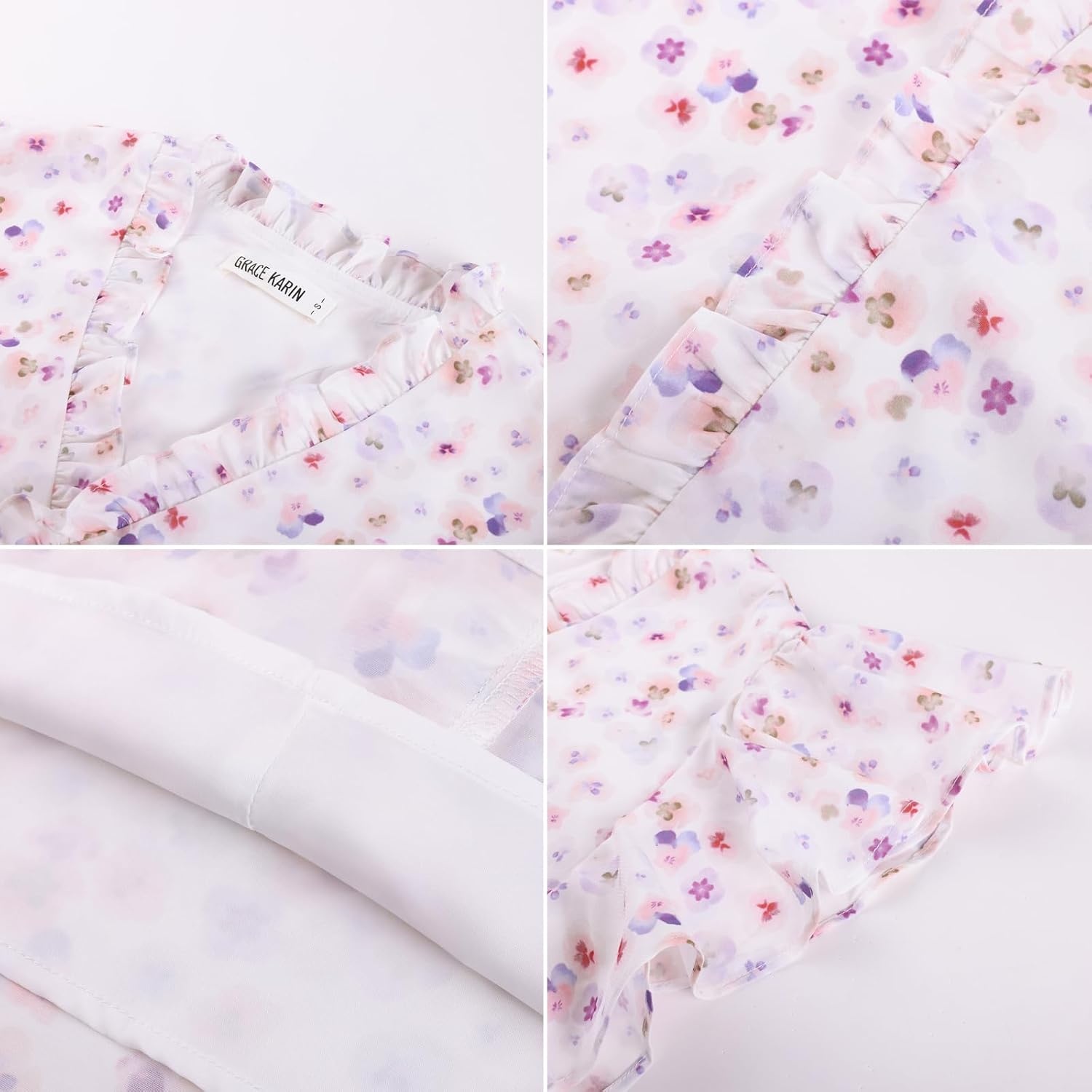 image:imageGRACE KARIN 2026 Womens Boho Tops Dressy Casual Ruffle Chiffon Blouses Flutter Sleeve Floral Shirts V Neck Summer Fashion Clothes Business Work TopsWhite Flower
