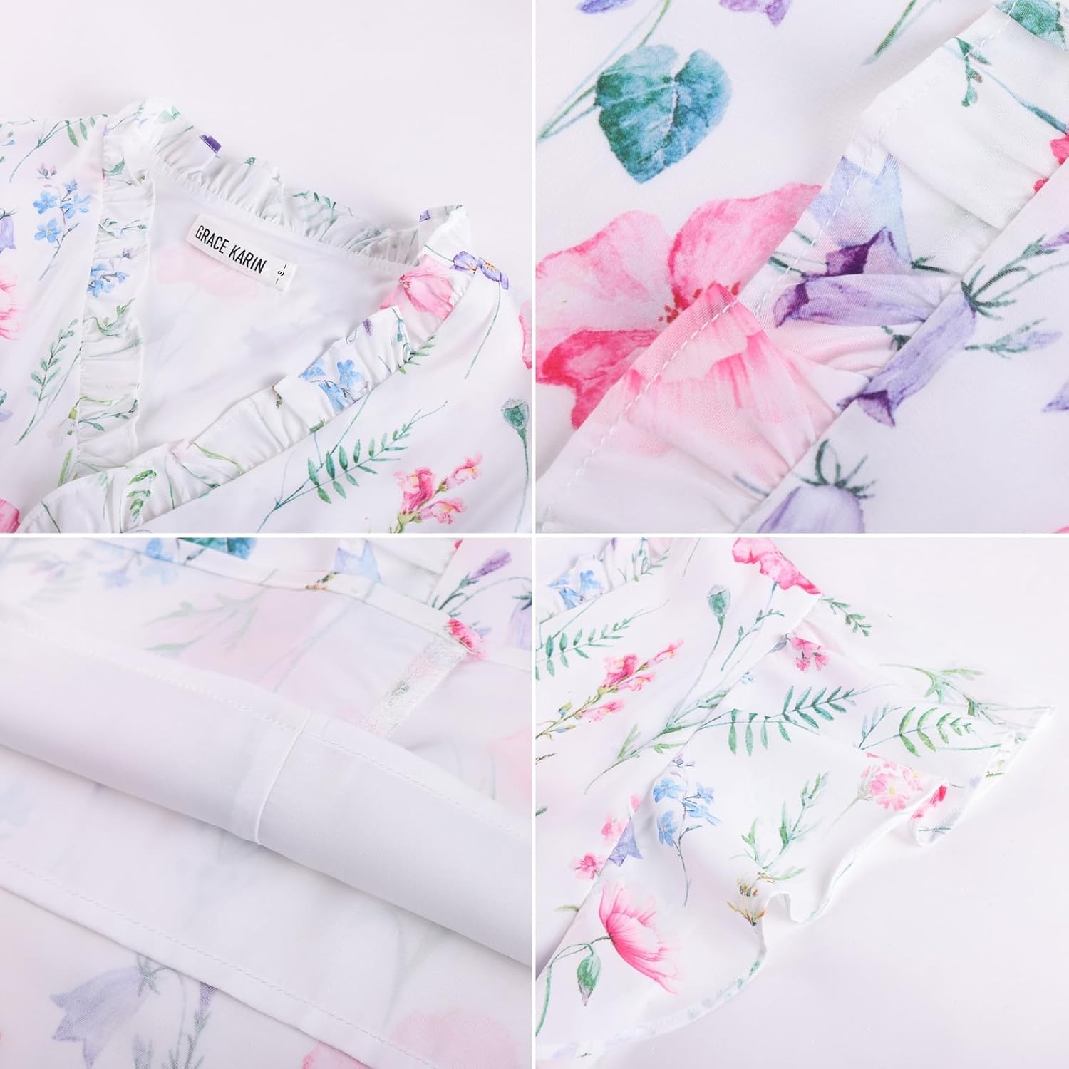 image:imageGRACE KARIN 2026 Womens Boho Tops Dressy Casual Ruffle Chiffon Blouses Flutter Sleeve Floral Shirts V Neck Summer Fashion Clothes Business Work TopsWhite Floral