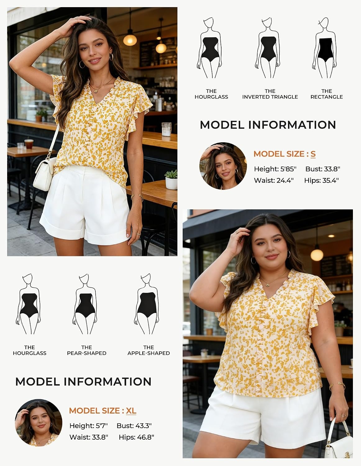 image:imageGRACE KARIN 2026 Womens Boho Tops Dressy Casual Ruffle Chiffon Blouses Flutter Sleeve Floral Shirts V Neck Summer Fashion Clothes Business Work TopsYellow
