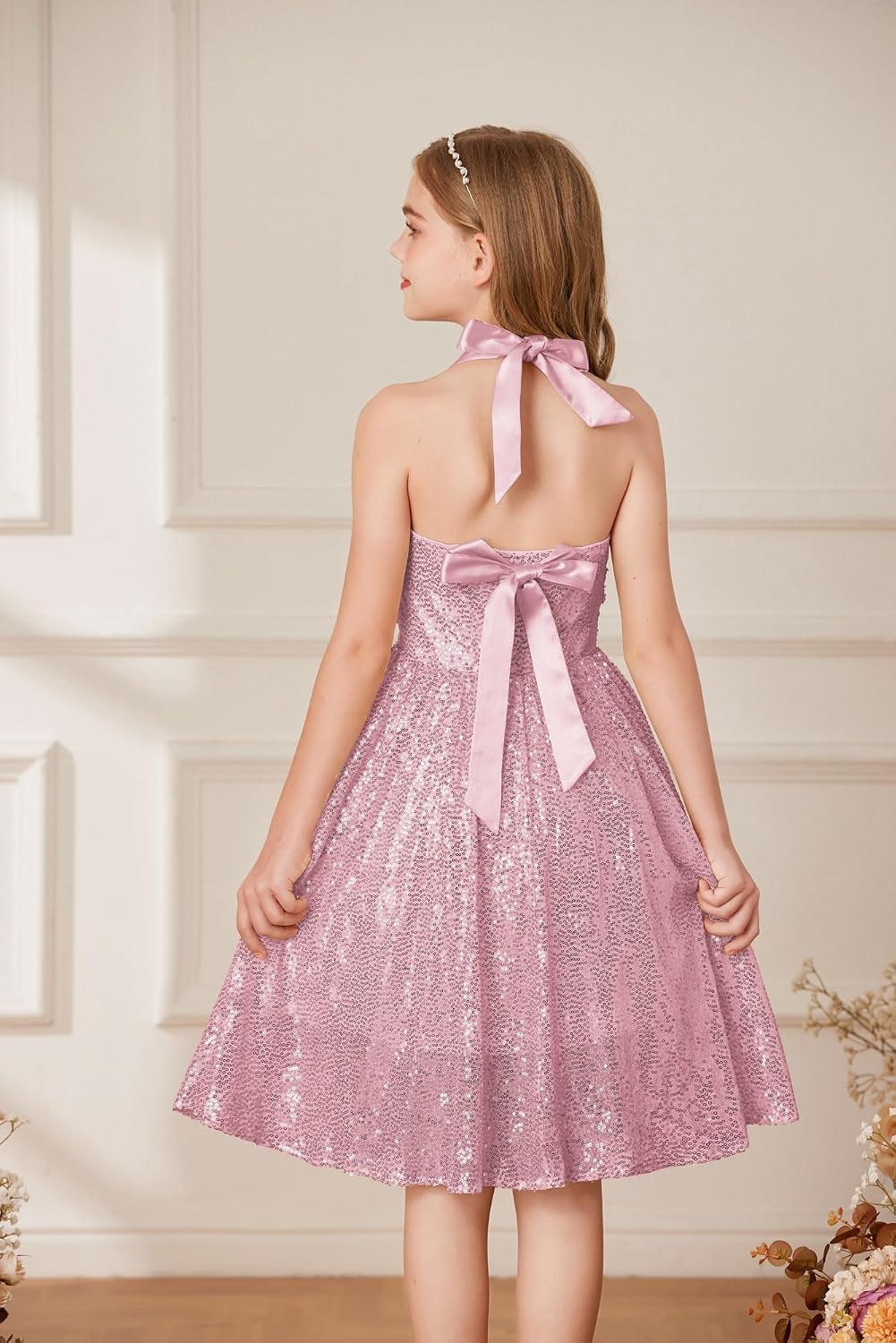 image:imageGRACE KARIN Girls Sequin Dress Halter Tie Back Tween Party Fancy Gown 714 Sparkle ALine Sleeveless Prom Birthday Wedding Graduation Flower Girl Pageant Dance Formal Homecoming Princess Party OutfitPink Sequin