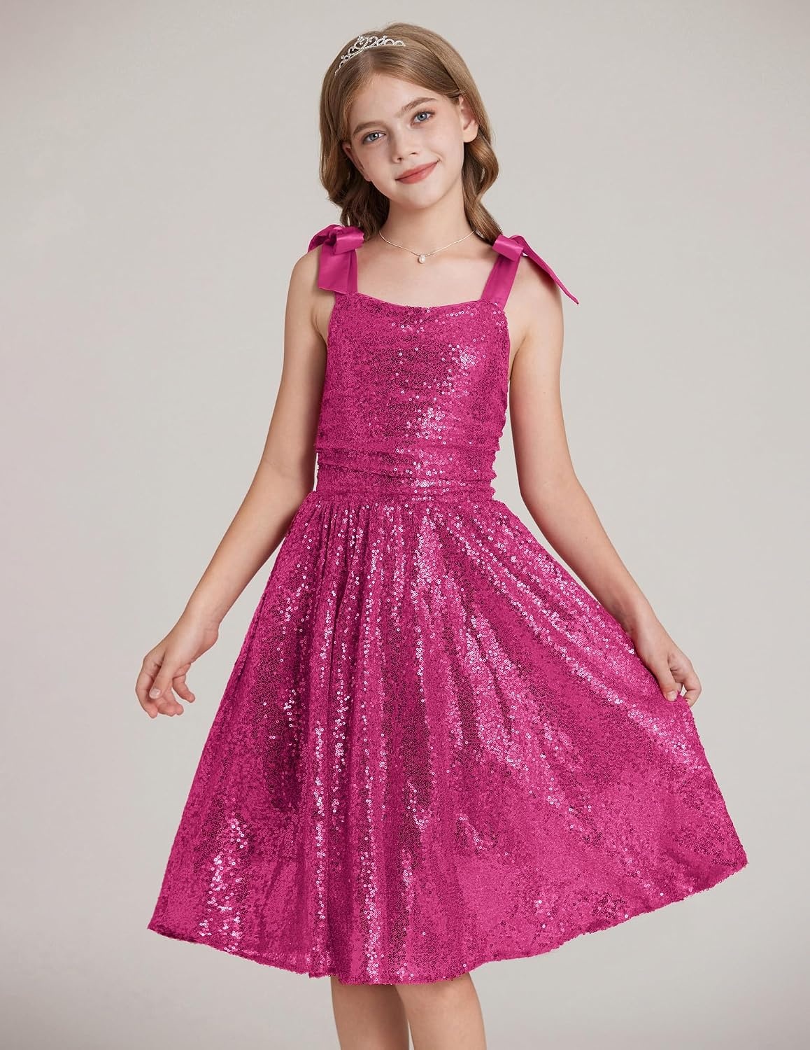 image:imageGRACE KARIN Girls Sequin Dress Halter Tie Back Tween Party Fancy Gown 714 Sparkle ALine Sleeveless Prom Birthday Wedding Graduation Flower Girl Pageant Dance Formal Homecoming Princess Party OutfitHot Pink Sequin