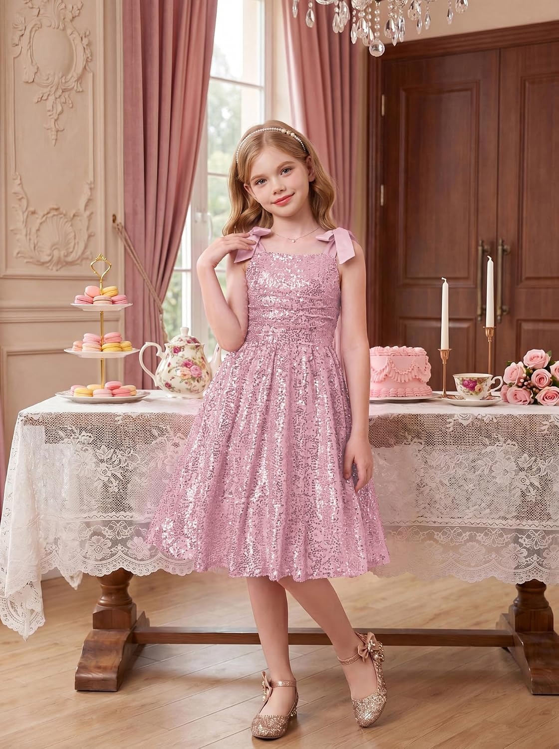 image:imageGRACE KARIN Girls Sequin Dress Halter Tie Back Tween Party Fancy Gown 714 Sparkle ALine Sleeveless Prom Birthday Wedding Graduation Flower Girl Pageant Dance Formal Homecoming Princess Party OutfitPink Sequin