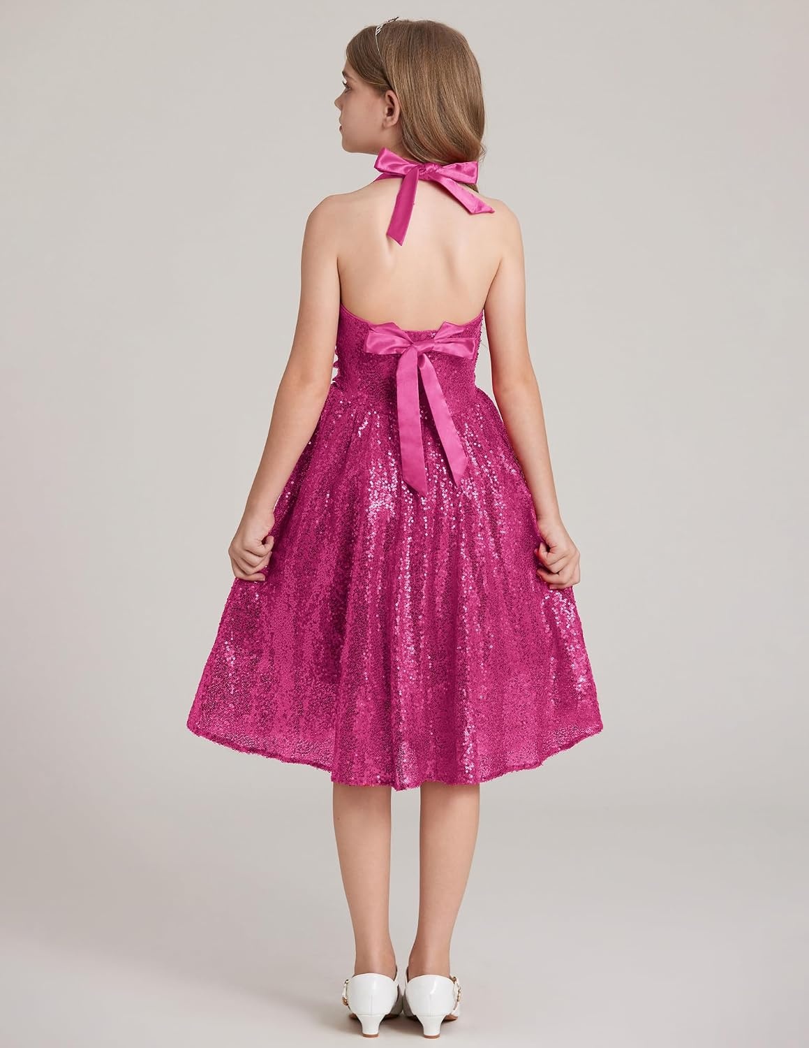 image:imageGRACE KARIN Girls Sequin Dress Halter Tie Back Tween Party Fancy Gown 714 Sparkle ALine Sleeveless Prom Birthday Wedding Graduation Flower Girl Pageant Dance Formal Homecoming Princess Party OutfitHot Pink Sequin