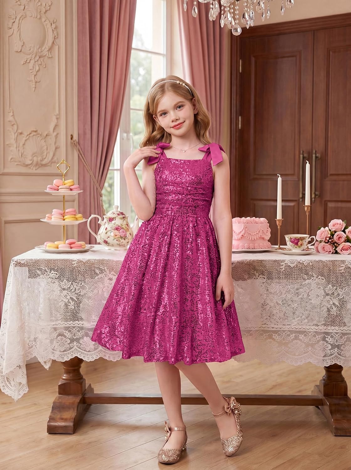 image:imageGRACE KARIN Girls Sequin Dress Halter Tie Back Tween Party Fancy Gown 714 Sparkle ALine Sleeveless Prom Birthday Wedding Graduation Flower Girl Pageant Dance Formal Homecoming Princess Party OutfitHot Pink Sequin
