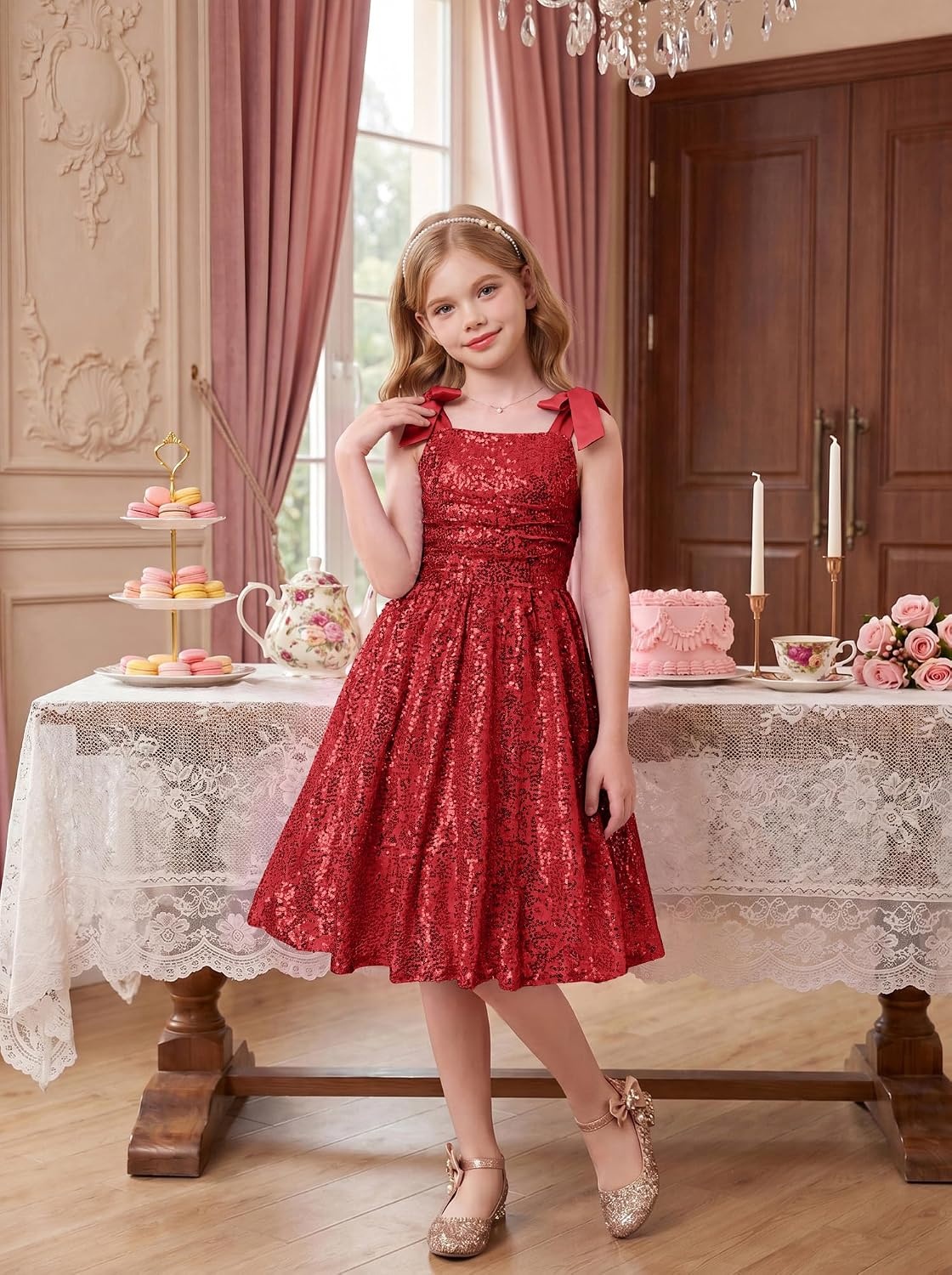 image:imageGRACE KARIN Girls Sequin Dress Halter Tie Back Tween Party Fancy Gown 714 Sparkle ALine Sleeveless Prom Birthday Wedding Graduation Flower Girl Pageant Dance Formal Homecoming Princess Party OutfitRed Sequin