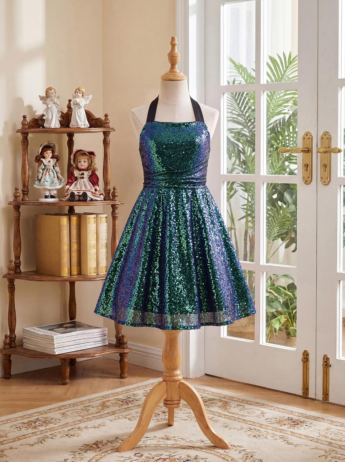 image:imageGRACE KARIN Girls Sequin Dress Halter Tie Back Tween Party Fancy Gown 714 Sparkle ALine Sleeveless Prom Birthday Wedding Graduation Flower Girl Pageant Dance Formal Homecoming Princess Party OutfitGreen Sequin