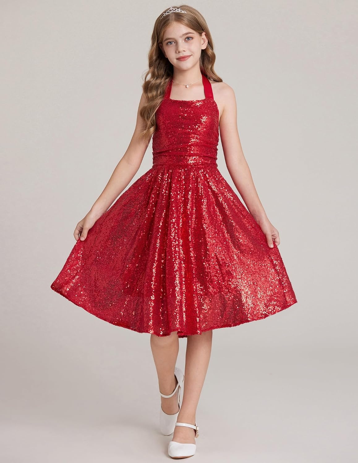 image:imageGRACE KARIN Girls Sequin Dress Halter Tie Back Tween Party Fancy Gown 714 Sparkle ALine Sleeveless Prom Birthday Wedding Graduation Flower Girl Pageant Dance Formal Homecoming Princess Party OutfitRed Sequin