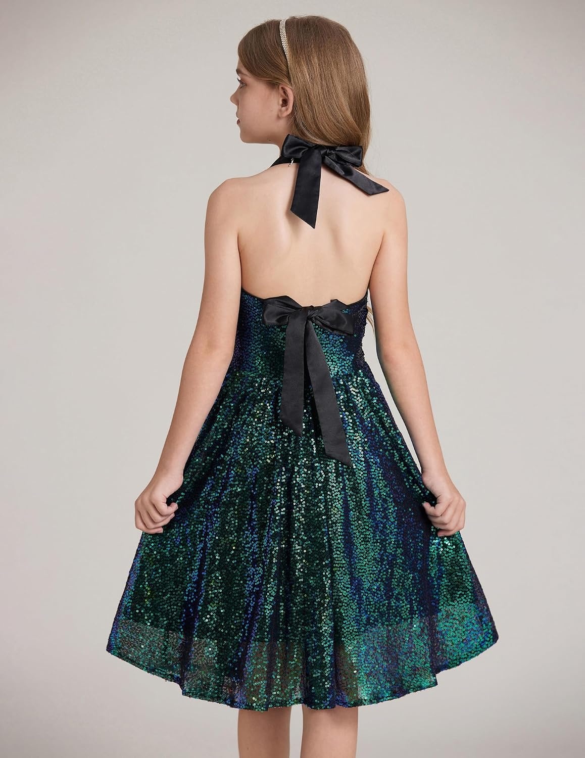 image:imageGRACE KARIN Girls Sequin Dress Halter Tie Back Tween Party Fancy Gown 714 Sparkle ALine Sleeveless Prom Birthday Wedding Graduation Flower Girl Pageant Dance Formal Homecoming Princess Party OutfitGreen Sequin