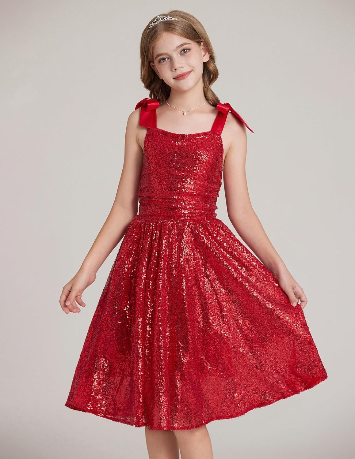 image:imageGRACE KARIN Girls Sequin Dress Halter Tie Back Tween Party Fancy Gown 714 Sparkle ALine Sleeveless Prom Birthday Wedding Graduation Flower Girl Pageant Dance Formal Homecoming Princess Party OutfitRed Sequin