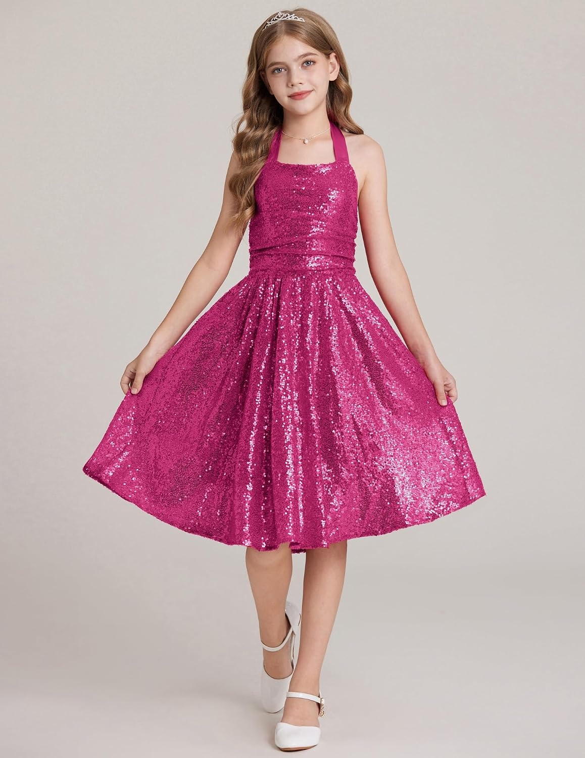 image:imageGRACE KARIN Girls Sequin Dress Halter Tie Back Tween Party Fancy Gown 714 Sparkle ALine Sleeveless Prom Birthday Wedding Graduation Flower Girl Pageant Dance Formal Homecoming Princess Party OutfitHot Pink Sequin