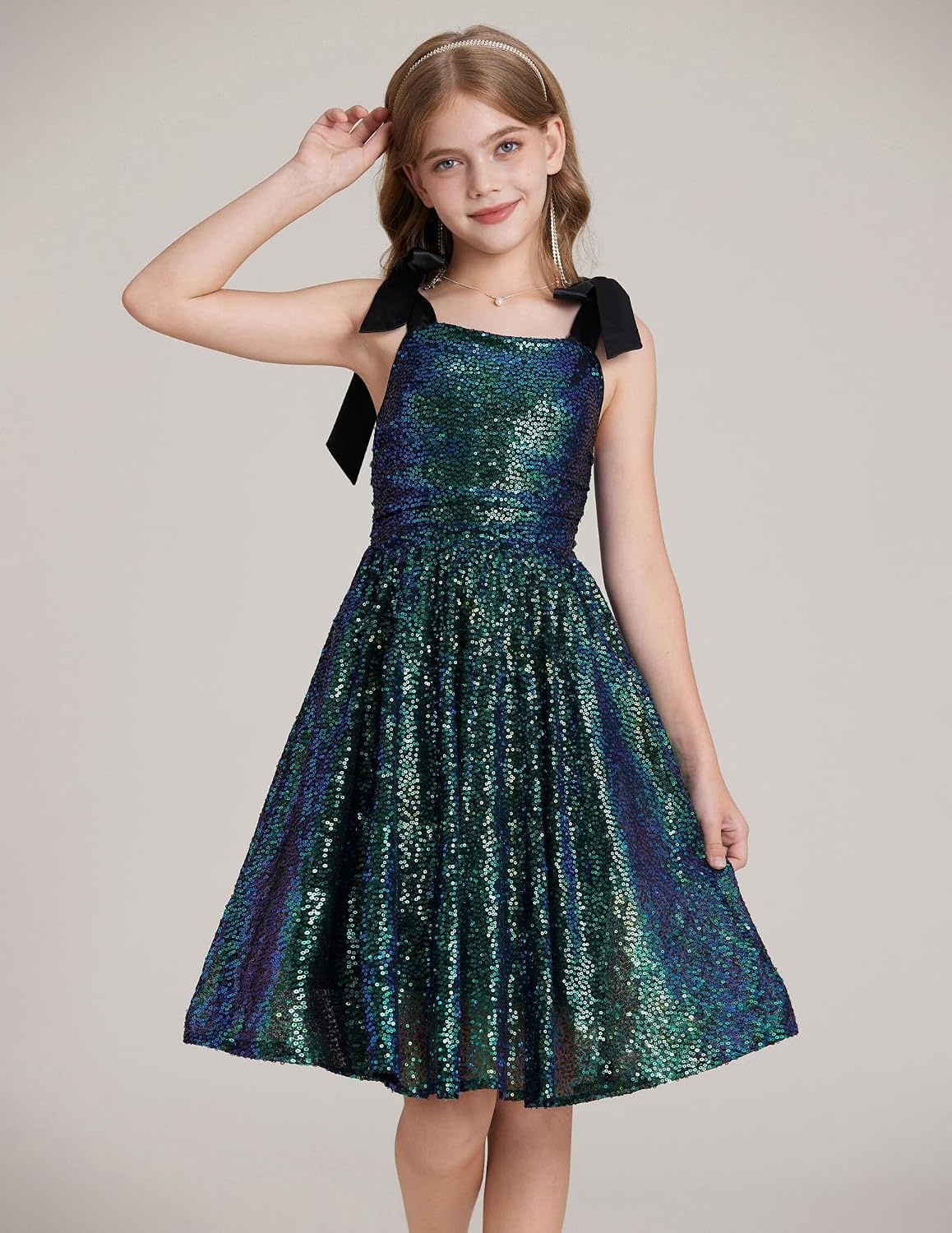 image:imageGRACE KARIN Girls Sequin Dress Halter Tie Back Tween Party Fancy Gown 714 Sparkle ALine Sleeveless Prom Birthday Wedding Graduation Flower Girl Pageant Dance Formal Homecoming Princess Party OutfitGreen Sequin