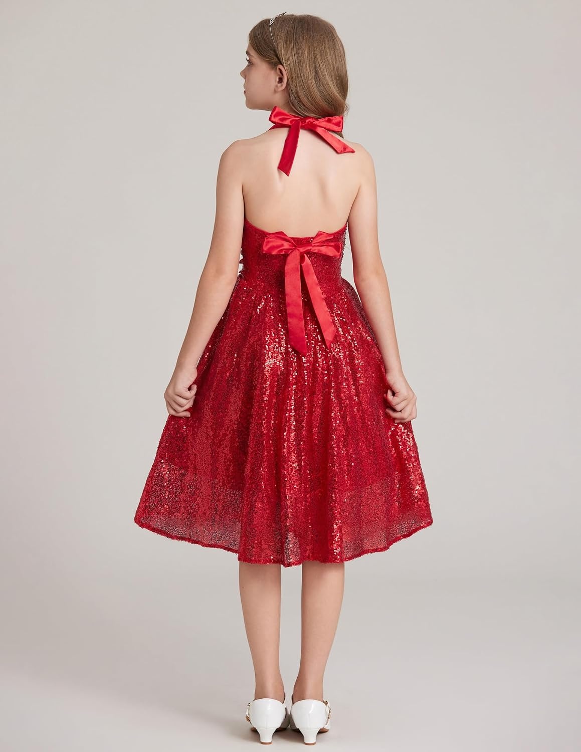 image:imageGRACE KARIN Girls Sequin Dress Halter Tie Back Tween Party Fancy Gown 714 Sparkle ALine Sleeveless Prom Birthday Wedding Graduation Flower Girl Pageant Dance Formal Homecoming Princess Party OutfitRed Sequin