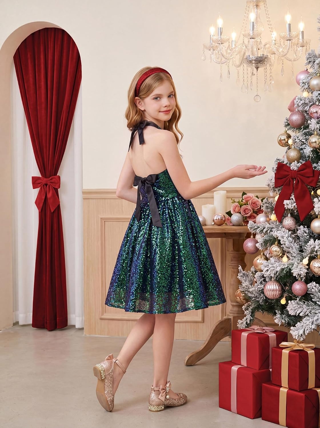 image:imageGRACE KARIN Girls Sequin Dress Halter Tie Back Tween Party Fancy Gown 714 Sparkle ALine Sleeveless Prom Birthday Wedding Graduation Flower Girl Pageant Dance Formal Homecoming Princess Party OutfitGreen Sequin
