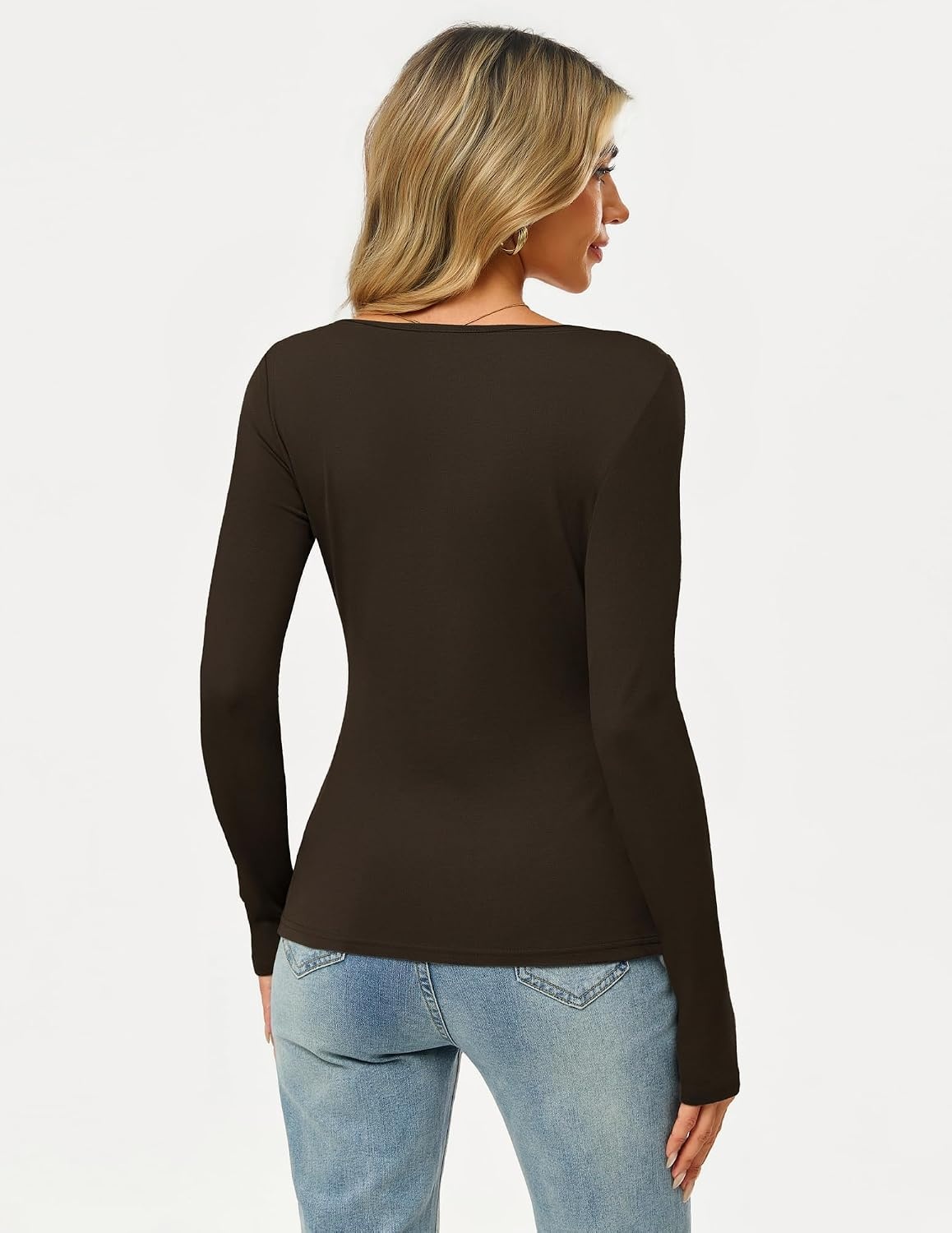 image:imageGRACE KARIN Merino Wool Long Sleeve Lightweight Shirt Women Crewneck Basic Fitted TeeThermal Breathable FabricCasual Base LayerSuitable for Workout Going Out Business WearCoffee