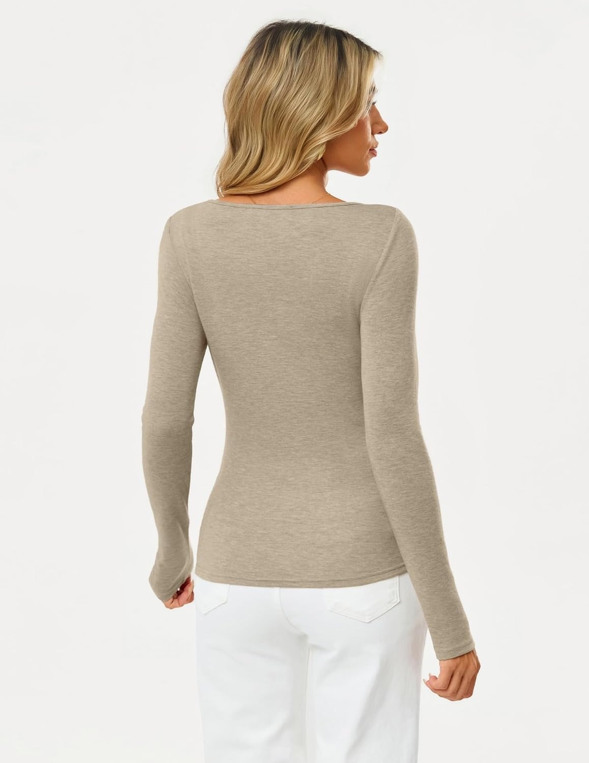 image:imageGRACE KARIN Merino Wool Long Sleeve Lightweight Shirt Women Crewneck Basic Fitted TeeThermal Breathable FabricCasual Base LayerSuitable for Workout Going Out Business WearApricot
