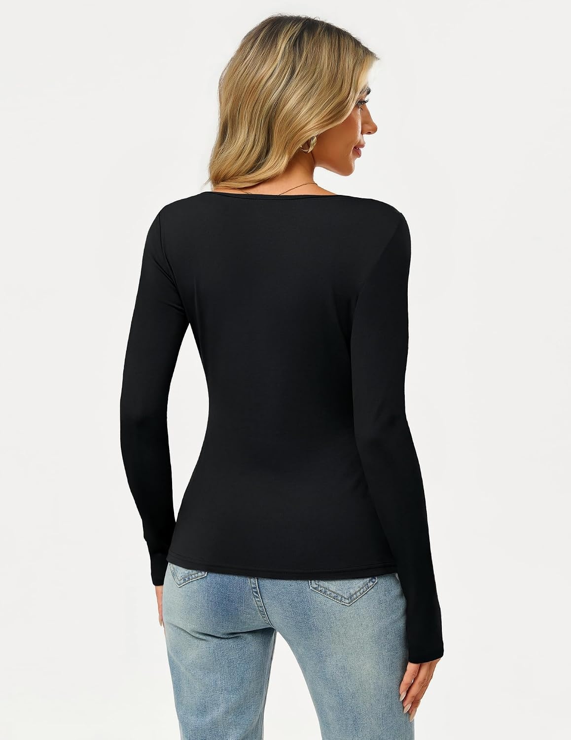 image:imageGRACE KARIN Merino Wool Long Sleeve Lightweight Shirt Women Crewneck Basic Fitted TeeThermal Breathable FabricCasual Base LayerSuitable for Workout Going Out Business WearBlack