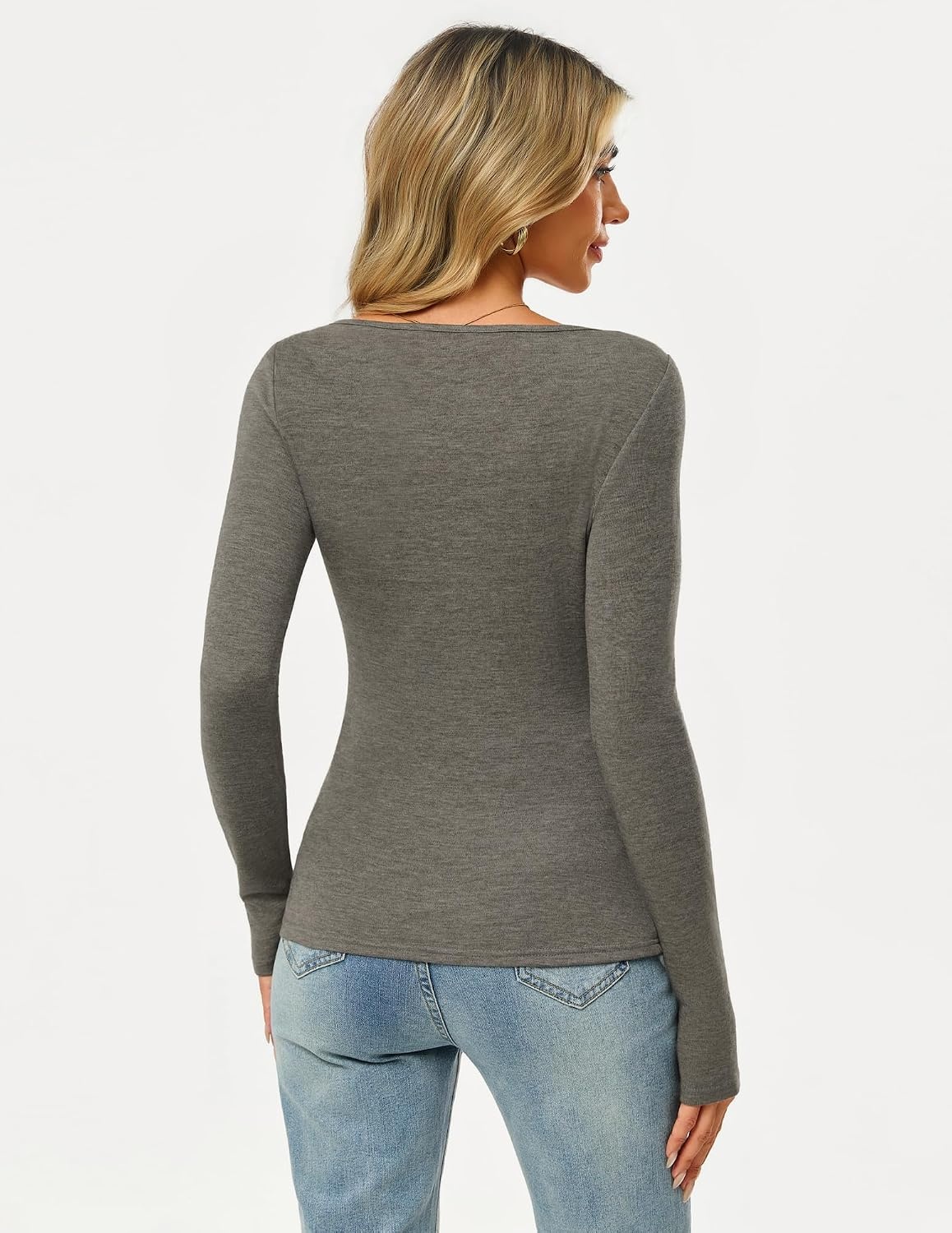 image:imageGRACE KARIN Merino Wool Long Sleeve Lightweight Shirt Women Crewneck Basic Fitted TeeThermal Breathable FabricCasual Base LayerSuitable for Workout Going Out Business WearMedium Gray
