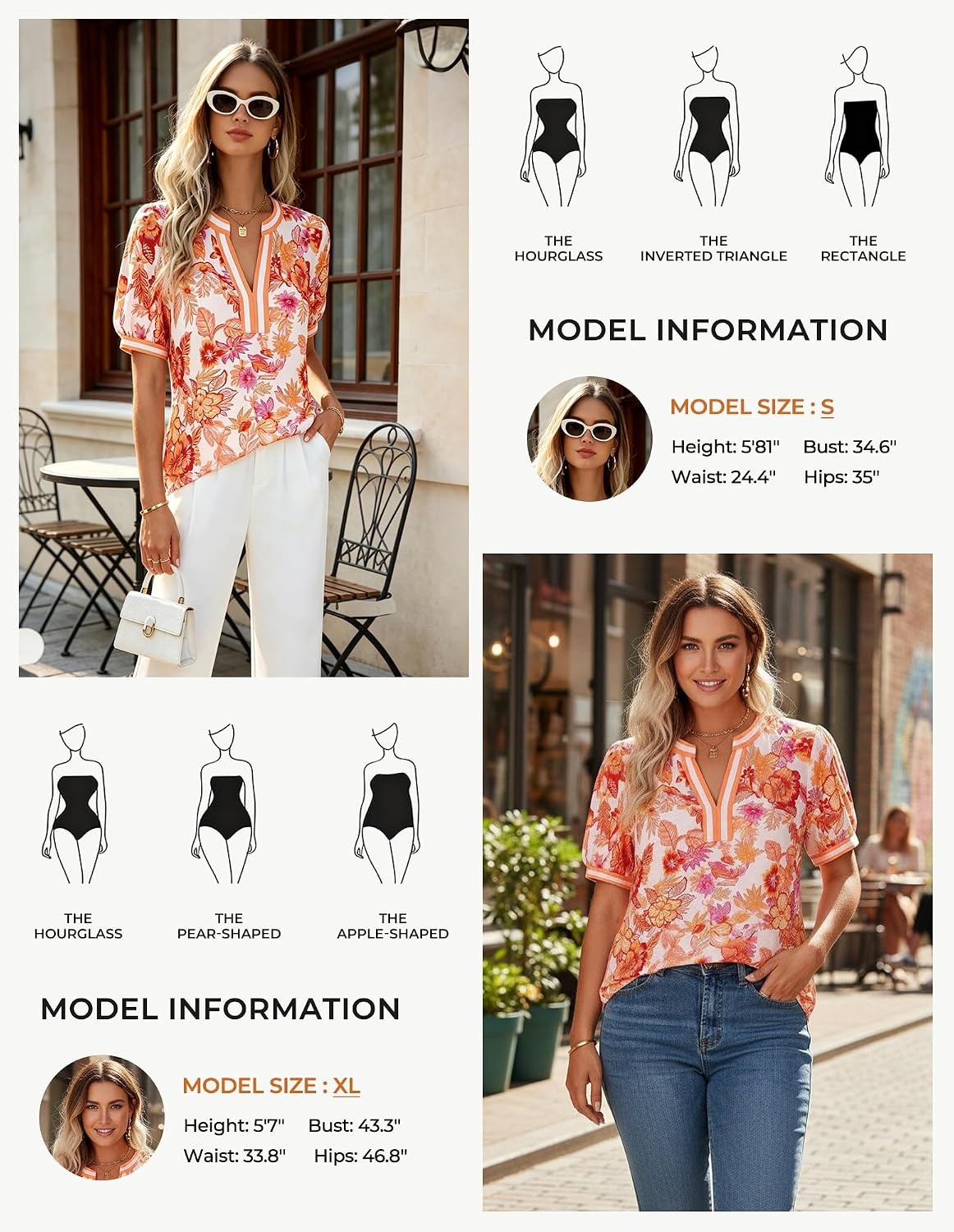 image:imageGRACE KARIN Women Boho Floral Tops 2026 Summer V Neck Puff Short Sleeve Dressy Casual ShirtsOrange Red Flower