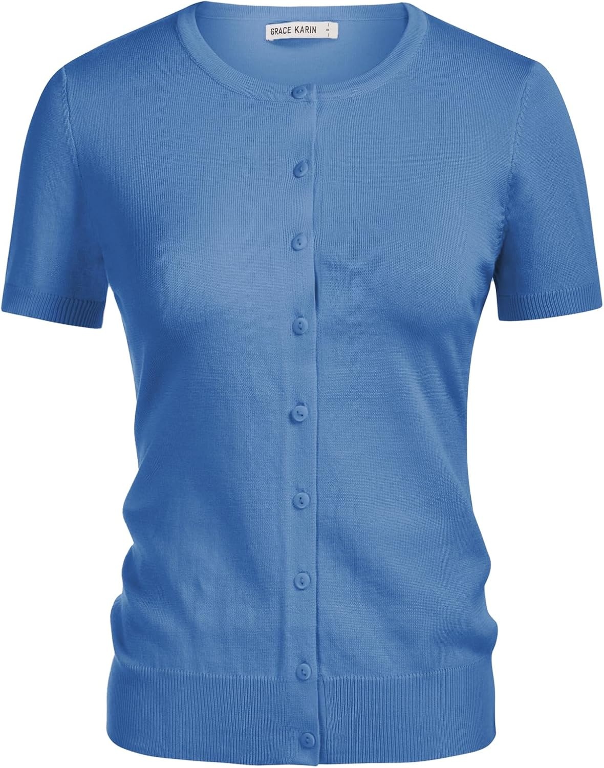 image:imageGRACE KARIN Women Short Sleeve Cardigan 2026 Button Down Knit Sweater Tops Basic Crew Neck Fall Fashion OutfitsBlue