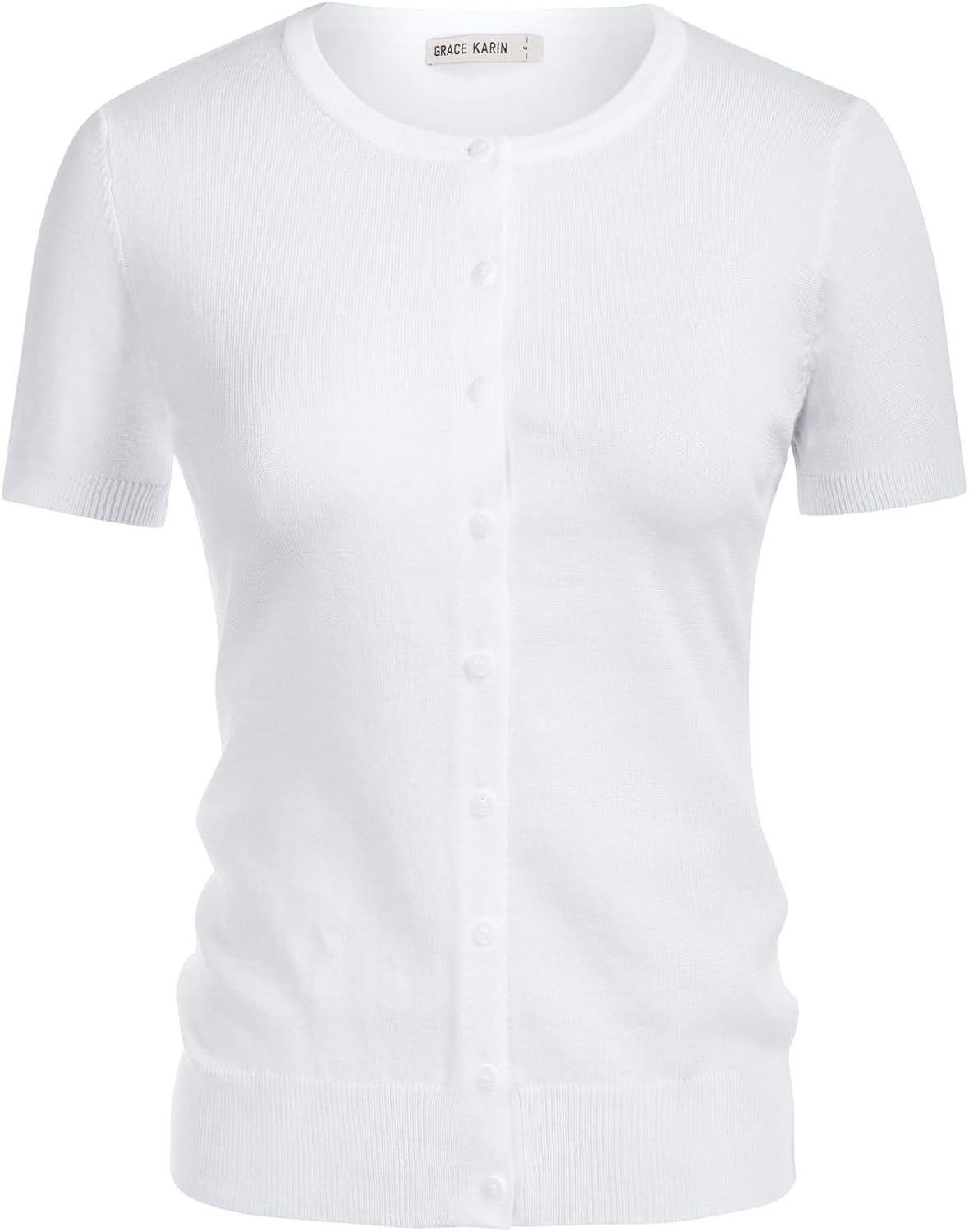 image:imageGRACE KARIN Women Short Sleeve Cardigan 2026 Button Down Knit Sweater Tops Basic Crew Neck Fall Fashion OutfitsBright White