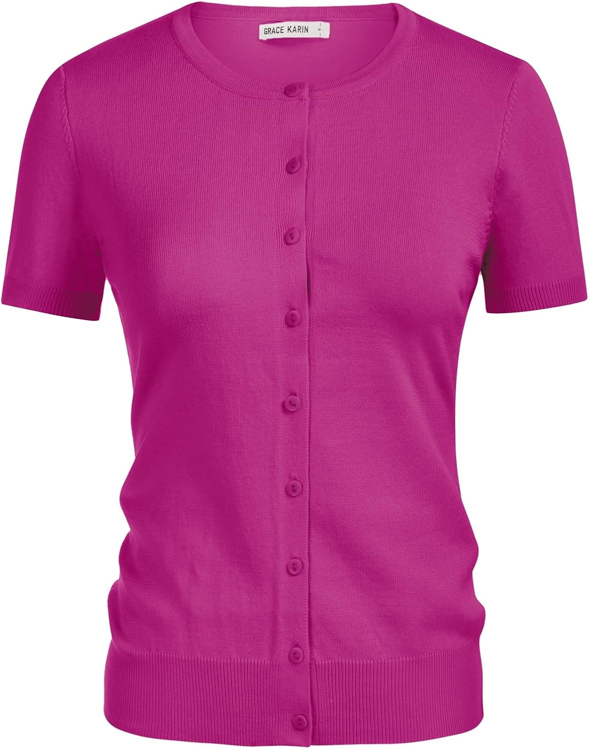 image:imageGRACE KARIN Women Short Sleeve Cardigan 2026 Button Down Knit Sweater Tops Basic Crew Neck Fall Fashion OutfitsHot Pink