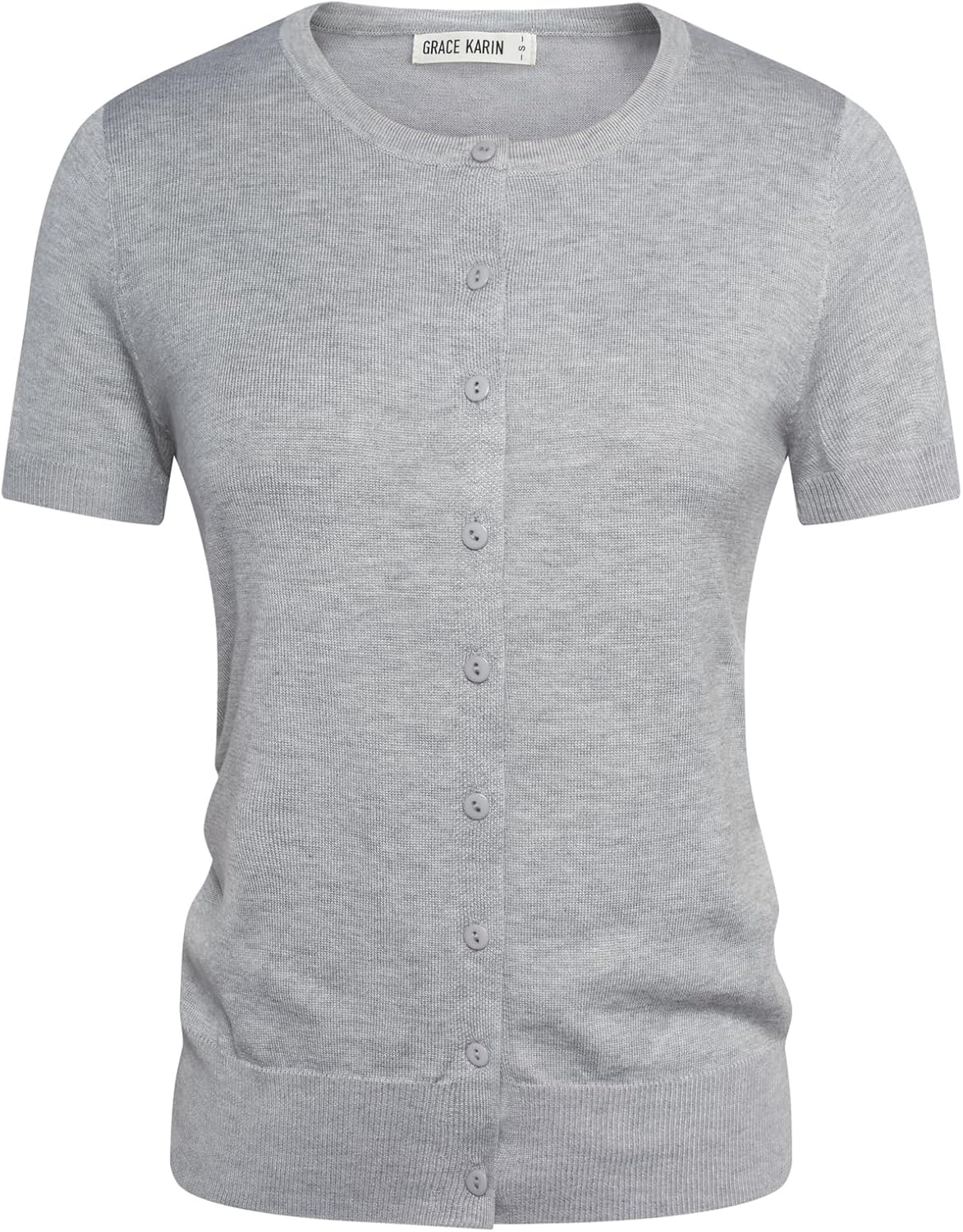 image:imageGRACE KARIN Women Short Sleeve Cardigan 2026 Button Down Knit Sweater Tops Basic Crew Neck Fall Fashion OutfitsLight Gray
