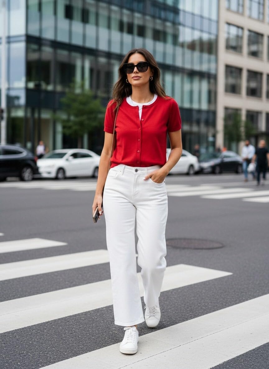 image:imageGRACE KARIN Women Short Sleeve Cardigan 2026 Button Down Knit Sweater Tops Basic Crew Neck Fall Fashion OutfitsRed